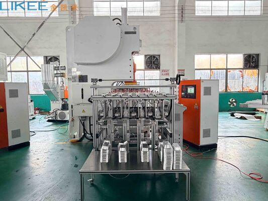 Buy Disposable Aluminium Food Container Machine with 3 Cavity Mould and 35-70 Strokes Per Minute in C Frame Structure online manufacture