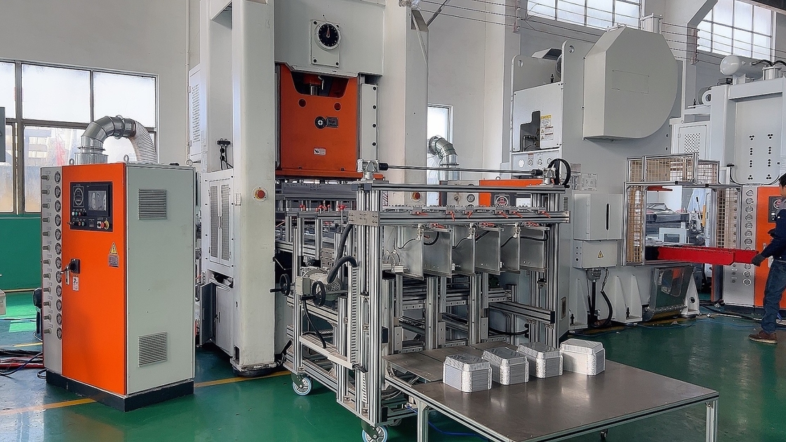1 - 5 Cavities Capacity Aluminum Foil Container Machine Controlled By PLC System