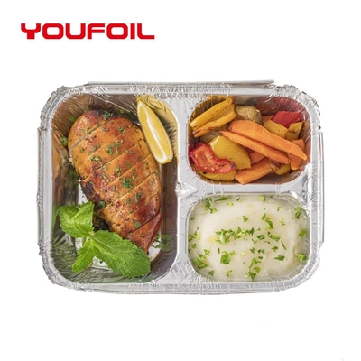 Takeaway Food Packaging Disposable Aluminum Foil Container 3 Cavity Foil Pan