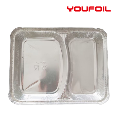 2 Compartment Disposable Rectangular Aluminum Foil Container  Environmental Friendly Convenient