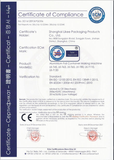 China Shanghai Likee Packaging Products Co., Ltd. certification